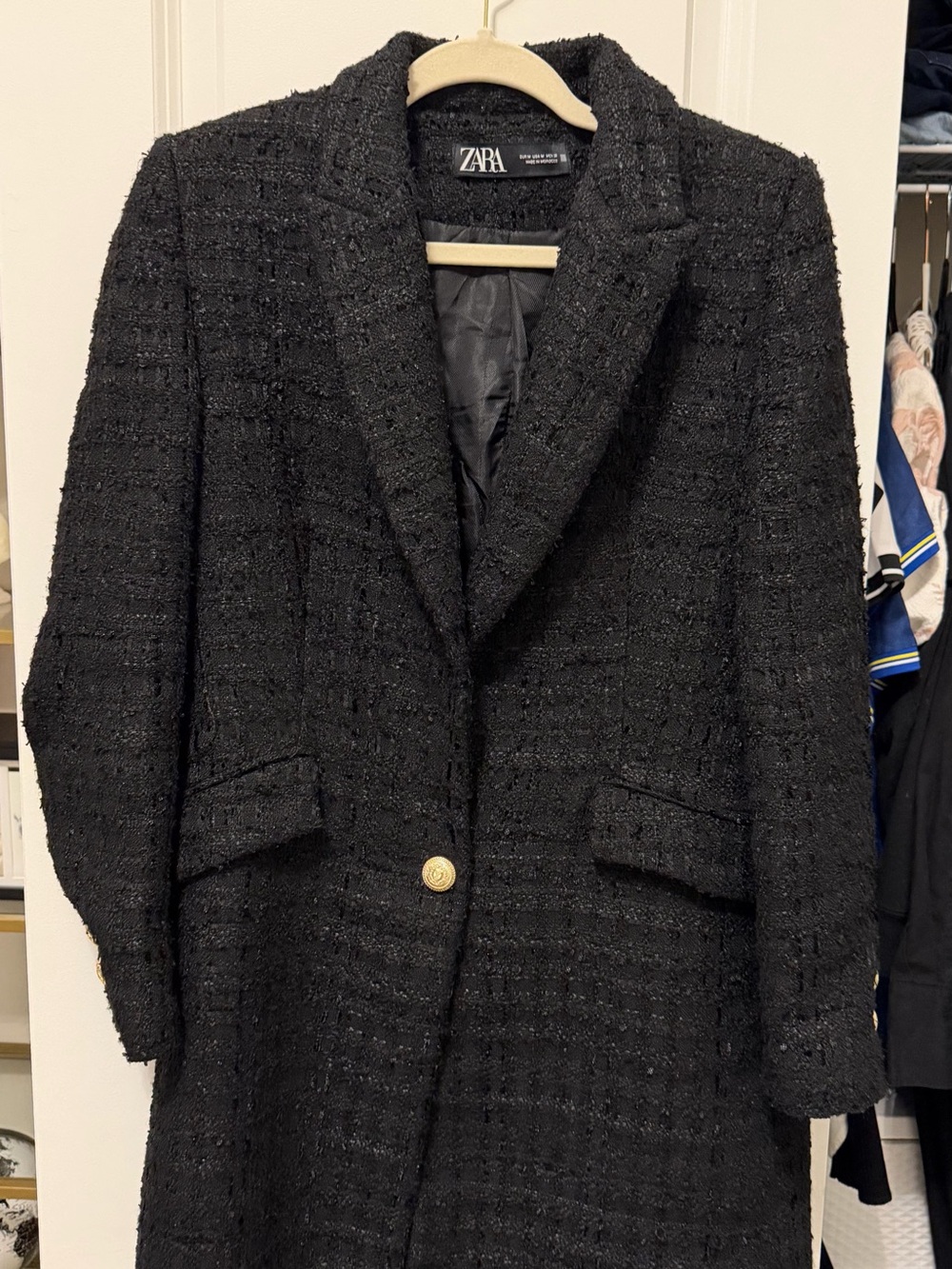 ZARA Black Tweed Blazer Coat with Gold Button